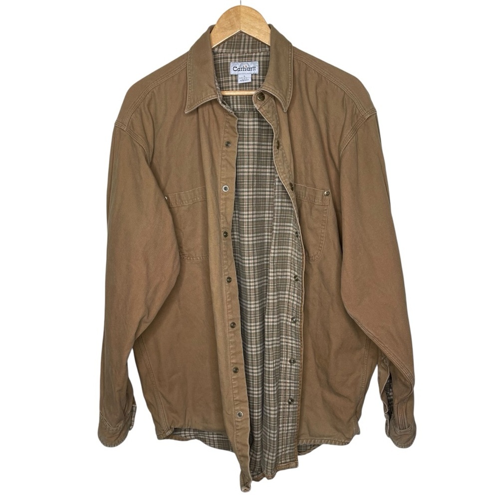 Vintage Carhartt Men’s Canvas Flannel Lined Shirt Jacket Shacket Brown Large‎